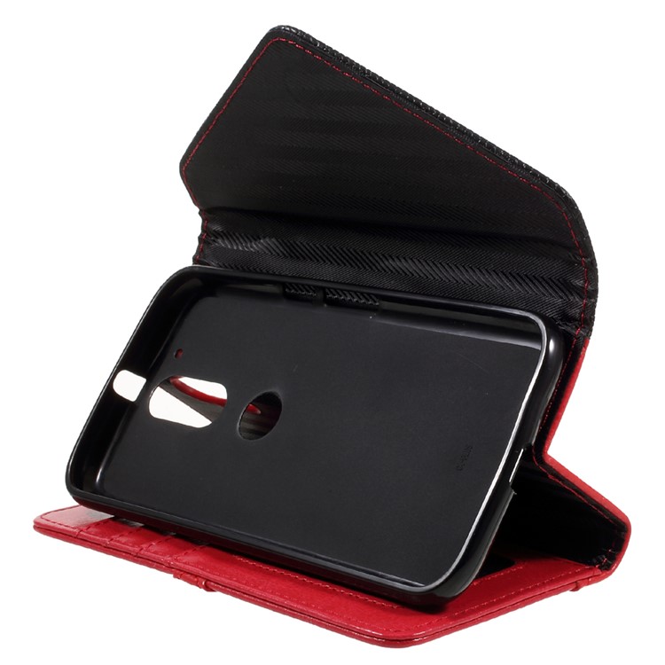 Envelope Style Wallet Leather Stand Case for Motorola Moto G4 Play - Black / Red-4