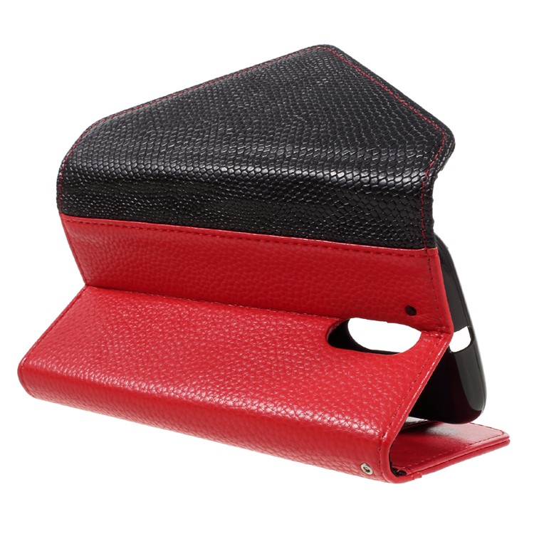 Envelope Style Wallet Leather Stand Case for Motorola Moto G4 Play - Black / Red-5