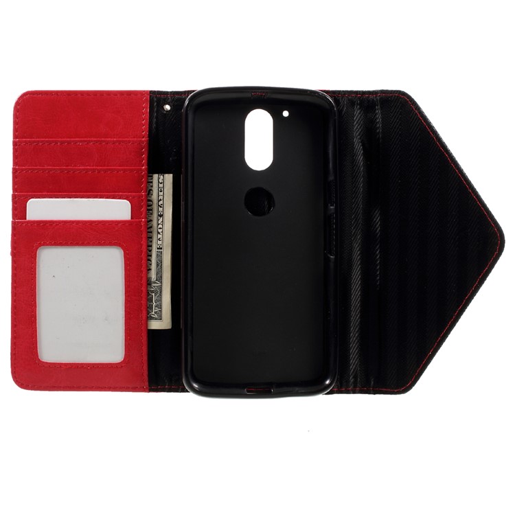 Envelope Style Wallet Leather Stand Case for Motorola Moto G4 Play - Black / Red-6