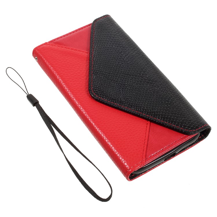 Envelope Style Wallet Leather Stand Case for Motorola Moto G4 Play - Black / Red-7