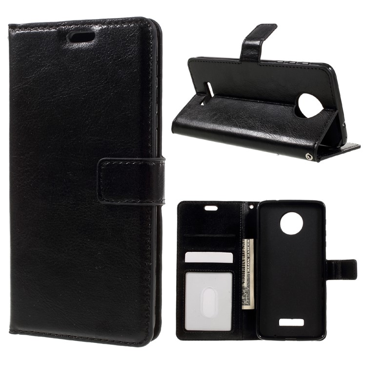 Crazy Horse Wallet Leather Case for Motorola Moto Z with Strap - Black-1