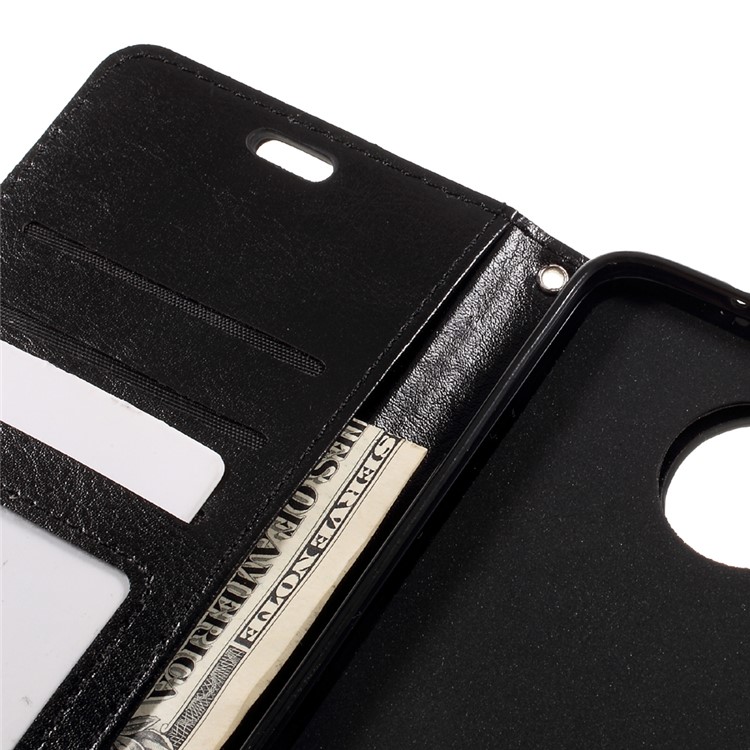 Crazy Horse Wallet Leather Case for Motorola Moto Z with Strap - Black-10