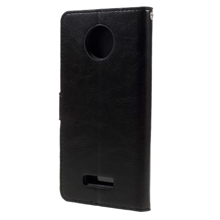 Crazy Horse Wallet Leather Case for Motorola Moto Z with Strap - Black-2