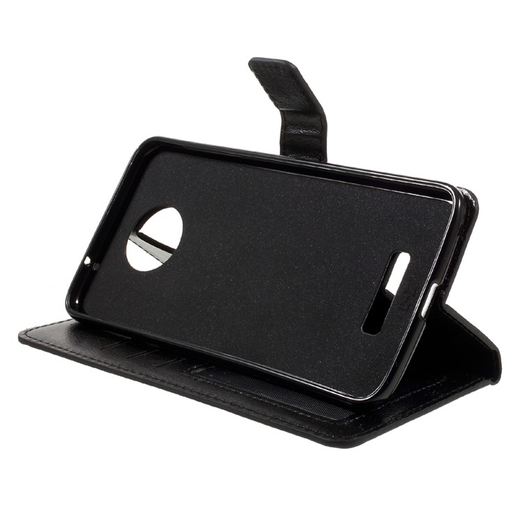 Crazy Horse Wallet Leather Case for Motorola Moto Z with Strap - Black-4