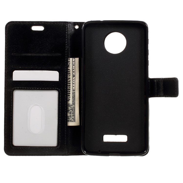 Crazy Horse Wallet Leather Case for Motorola Moto Z with Strap - Black-6