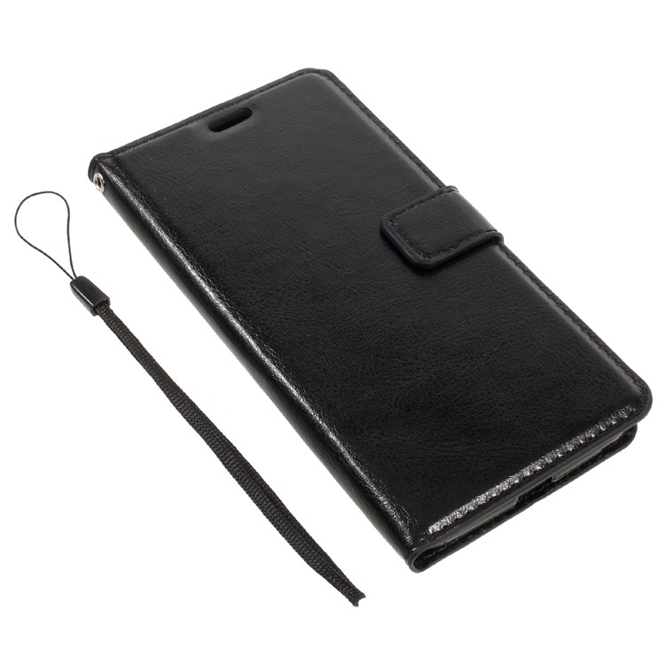 Crazy Horse Wallet Leather Case for Motorola Moto Z with Strap - Black-7