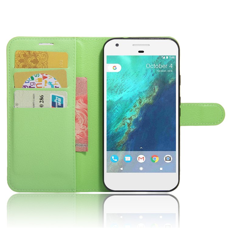 Litchi Skin Wallet Leather Stand Case for Google Pixel XL - Green-5
