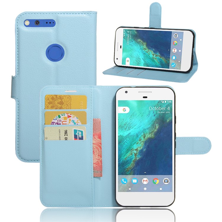 Litchi Skin Litchi Skin Wallet Leather Stand Cover for Google Pixel XL - Blue-1