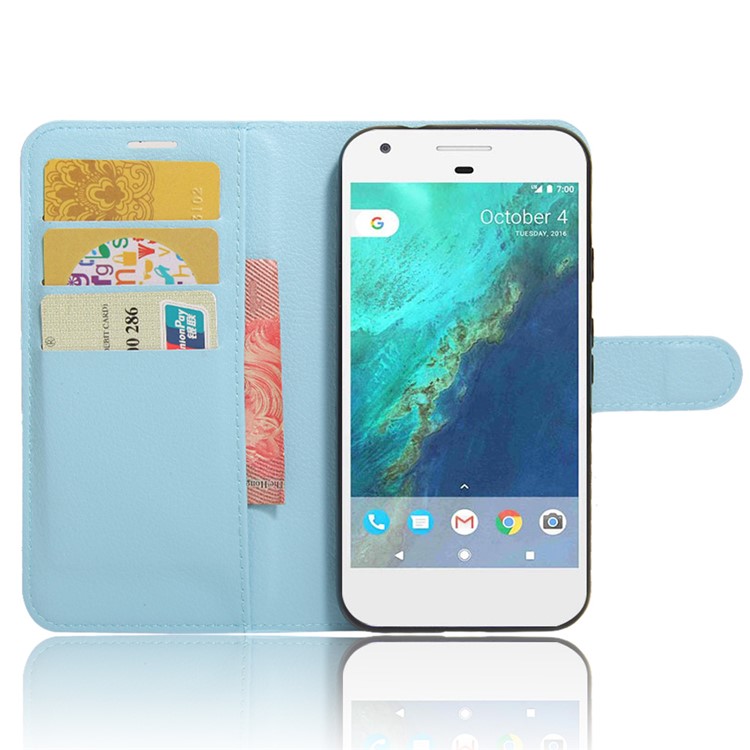 Litchi Skin Litchi Skin Wallet Leather Stand Cover for Google Pixel XL - Blue-5