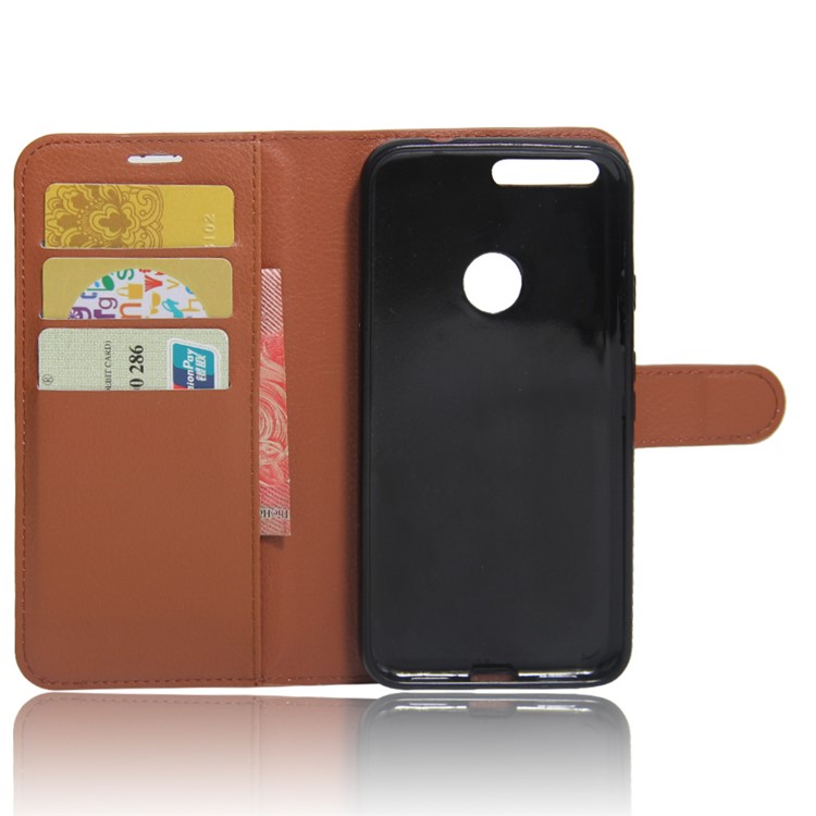 Lychee Skin Leather Card Holder Case for Google Pixel - Brown-4