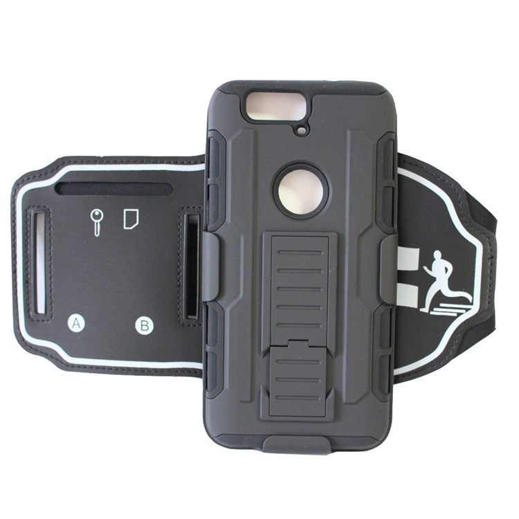 For Huawei Nexus 6P 3-in-1 Shock-proof ArmBand PC + Silicone Case with Kickstand-2