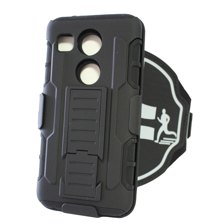 For LG Nexus 5X 3-in-1 Shock-proof ArmBand Cover PC + Silicone Case with Kickstand-1