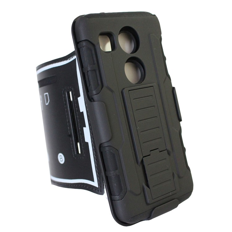 For LG Nexus 5X 3-in-1 Shock-proof ArmBand Cover PC + Silicone Case with Kickstand-2