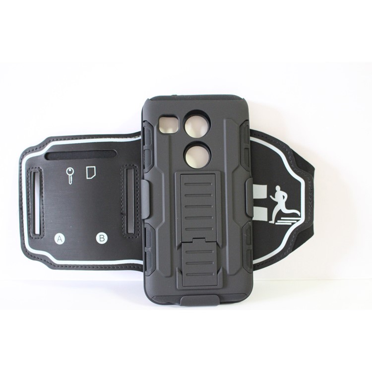For LG Nexus 5X 3-in-1 Shock-proof ArmBand Cover PC + Silicone Case with Kickstand-4