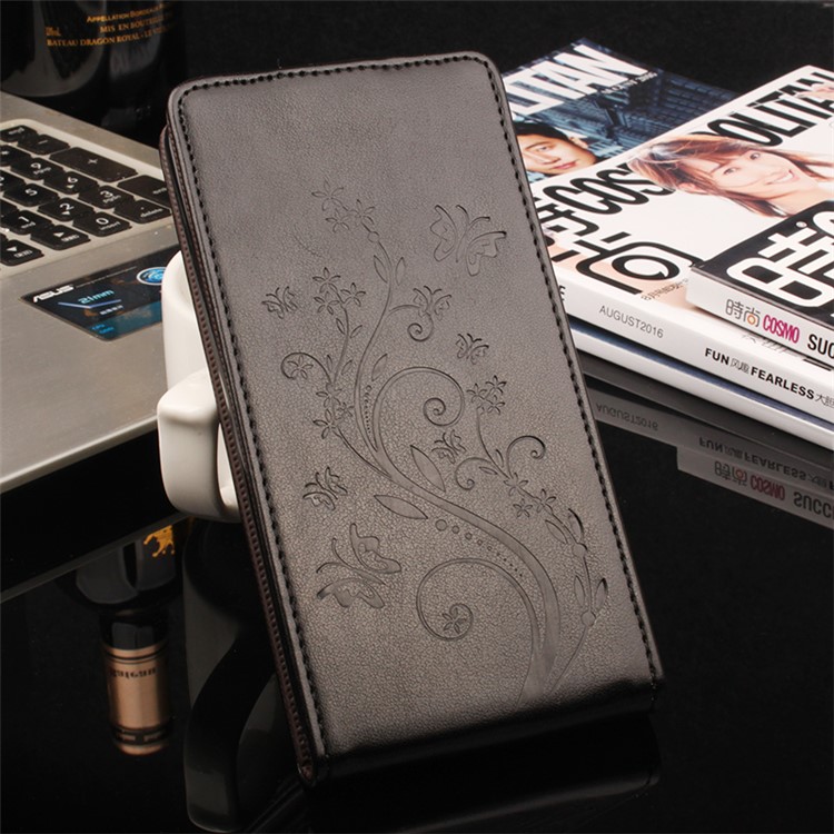 Vertical Flip Imprint Floral Butterfly Leather Case with 2 Card Slots for Google Pixel XL - Black-1