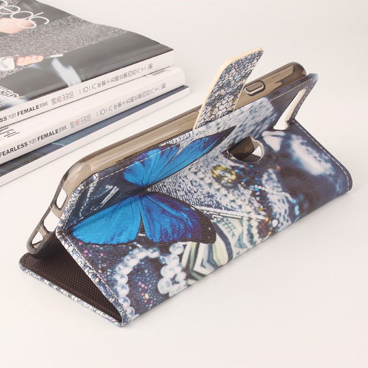 Pattern Printing Flip Leather Stand Case for Google Pixel XL - Blue Butterfly-3
