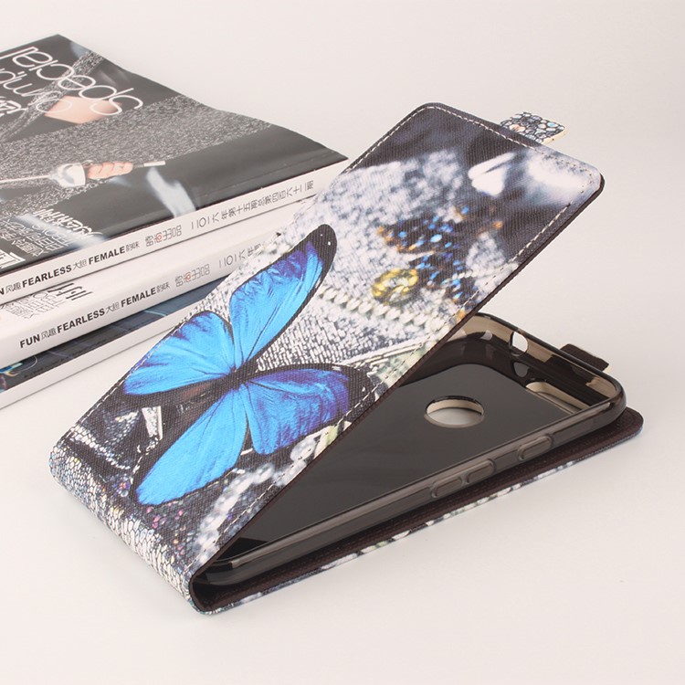 Vertical Flip Card Holder Leather Case for Google Pixel XL - Blue Butterfly-2