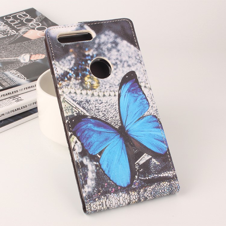 Vertical Flip Card Holder Leather Case for Google Pixel XL - Blue Butterfly-3