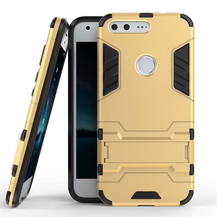 For Google Pixel Hybrid PC + TPU Phone Case Shell with Kickstand - Gold-2