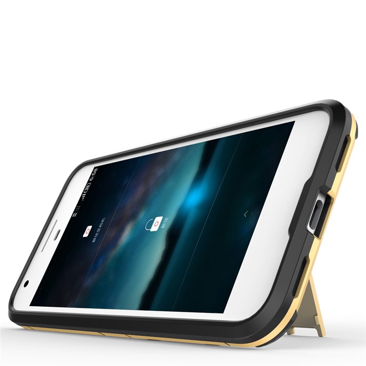 For Google Pixel Hybrid PC + TPU Phone Case Shell with Kickstand - Gold-5