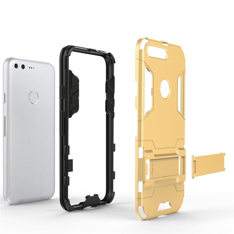 For Google Pixel Hybrid PC + TPU Phone Case Shell with Kickstand - Gold-7