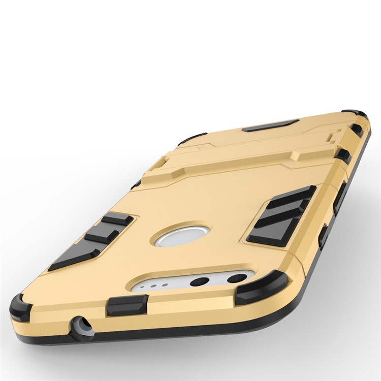 For Google Pixel Hybrid PC + TPU Phone Case Shell with Kickstand - Gold-8