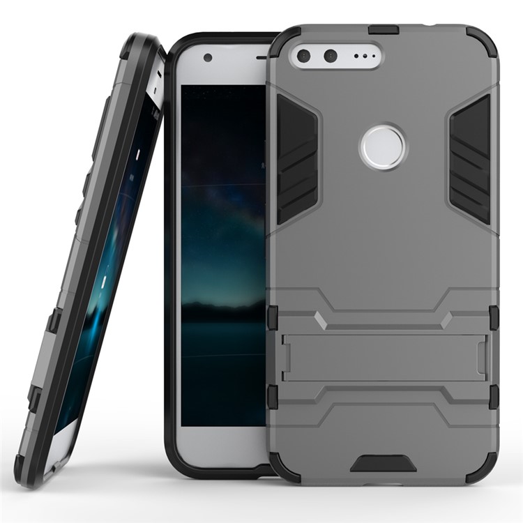 Kickstand PC + TPU Hybrid Protector Case for Google Pixel XL - Grey-2