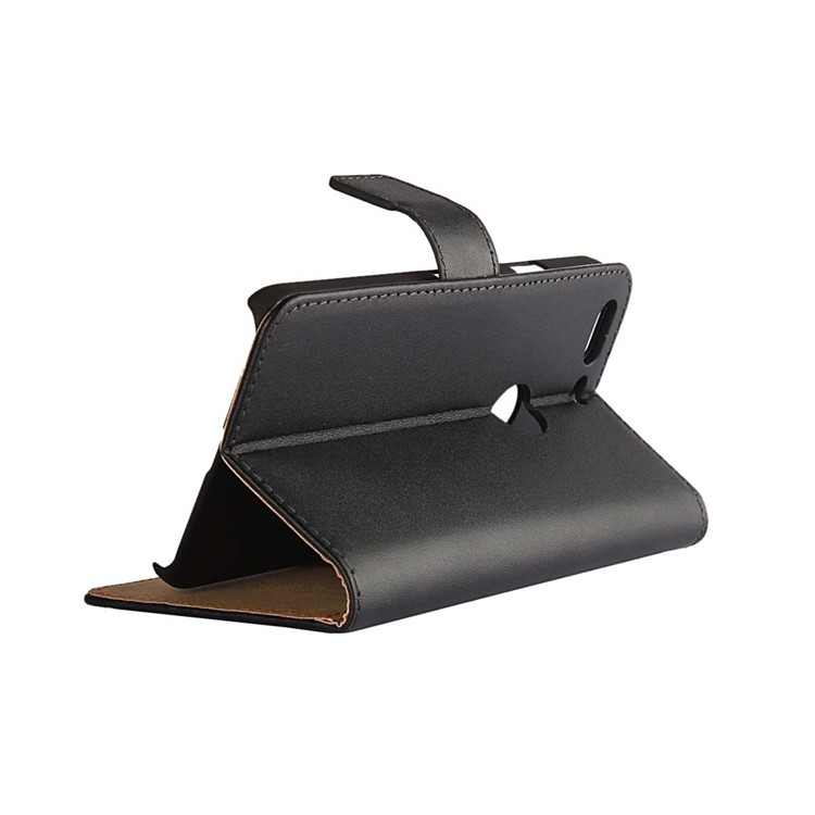 Genuine Split Leather Wallet Phone Case Stand for Google Pixel - Black-3