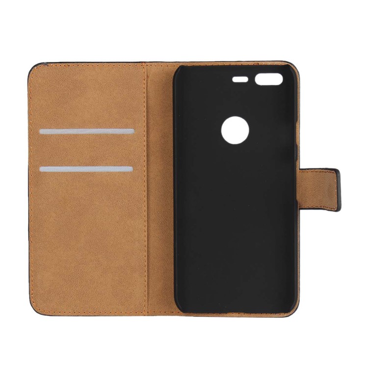 Genuine Split Leather Wallet Phone Case Stand for Google Pixel - Black-5