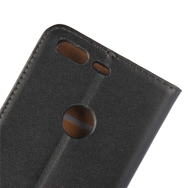 Genuine Split Leather Wallet Phone Case Stand for Google Pixel - Black-8