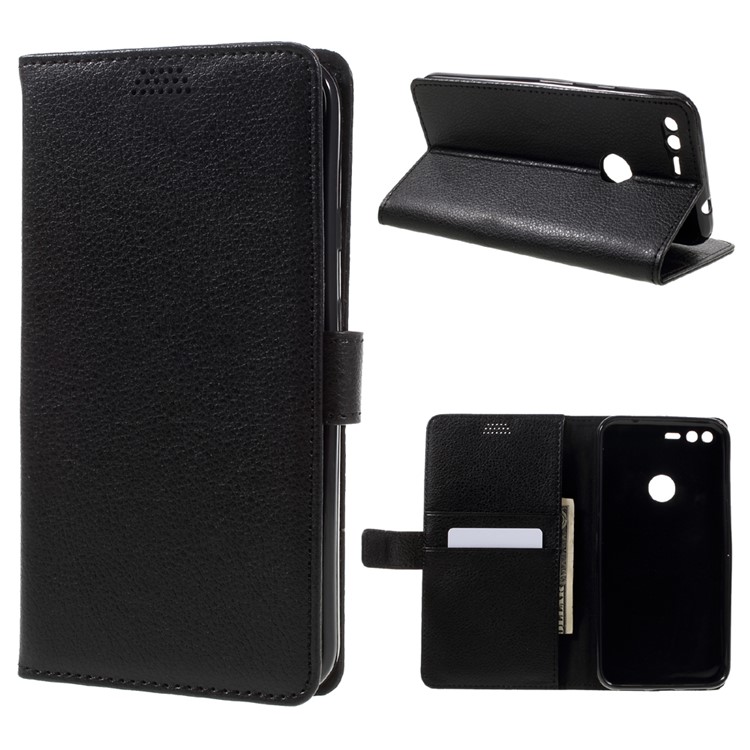 Lychee Grain Wallet Stand Leather Phone Case for Google Pixel XL - Black-1