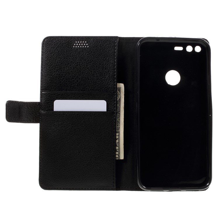Lychee Grain Wallet Stand Leather Phone Case for Google Pixel XL - Black-6