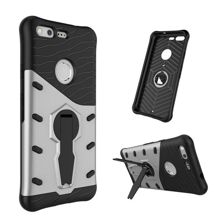 Armor PC + TPU Hybrid Case with Kickstand for Google Pixel - Silver-1