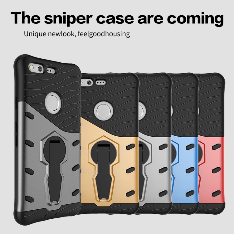 Armor PC + TPU Hybrid Case with Kickstand for Google Pixel - Silver-12