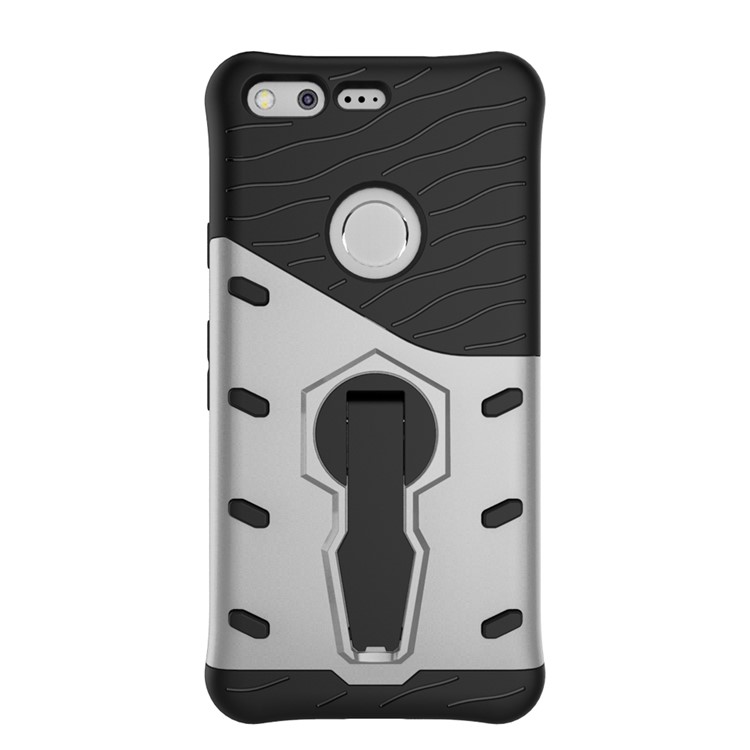 Armor PC + TPU Hybrid Case with Kickstand for Google Pixel - Silver-3