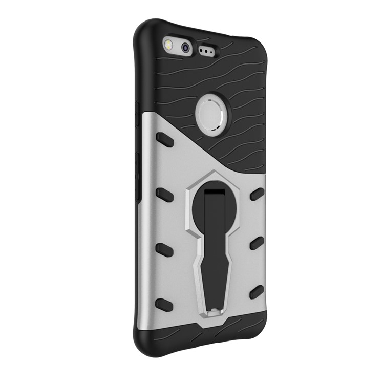 Armor PC + TPU Hybrid Case with Kickstand for Google Pixel - Silver-4
