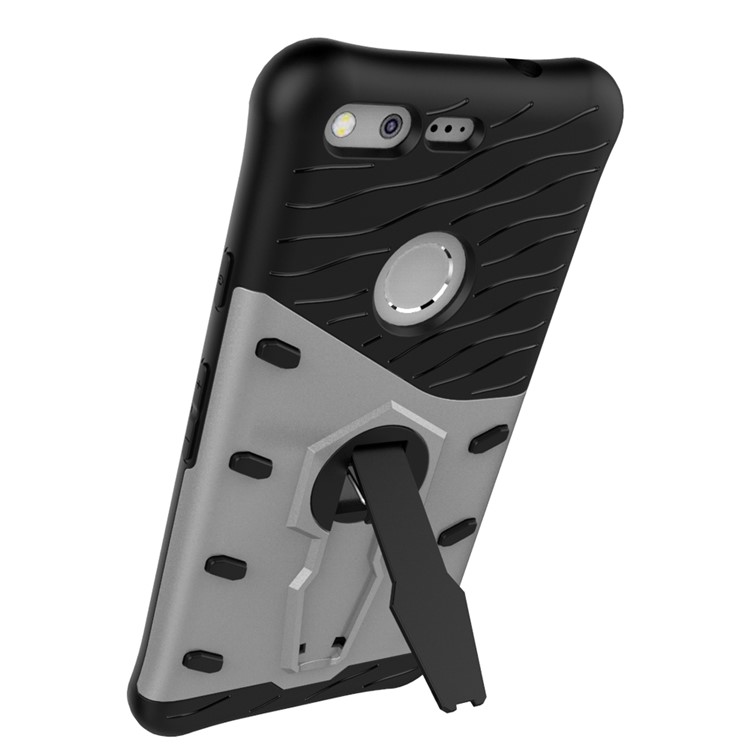 Armor PC + TPU Hybrid Case with Kickstand for Google Pixel - Silver-5