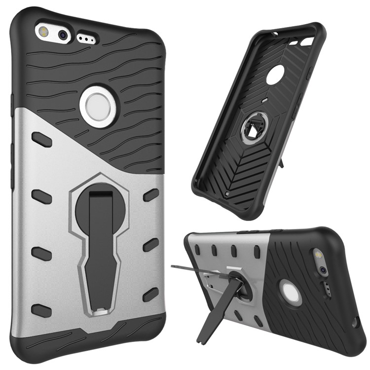 Armor PC + TPU Combo Case with Kickstand for Google Pixel XL - Silver-1