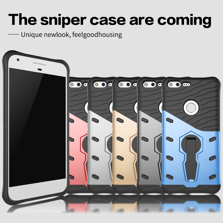 Armor PC + TPU Combo Case with Kickstand for Google Pixel XL - Silver-12