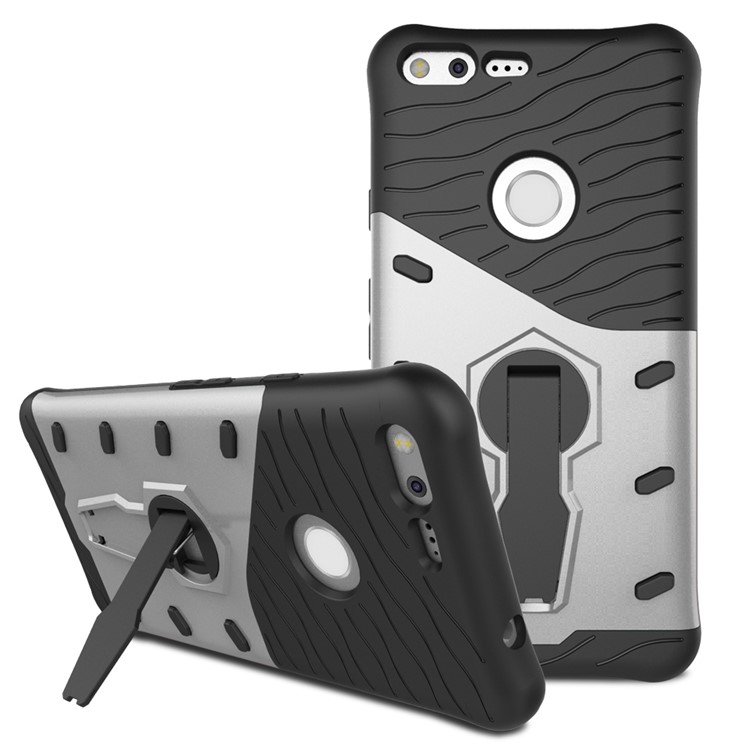 Armor PC + TPU Combo Case with Kickstand for Google Pixel XL - Silver-2