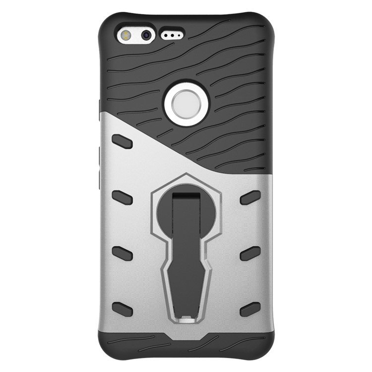 Armor PC + TPU Combo Case with Kickstand for Google Pixel XL - Silver-3