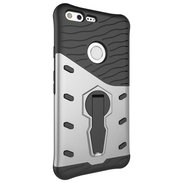 Armor PC + TPU Combo Case with Kickstand for Google Pixel XL - Silver-4