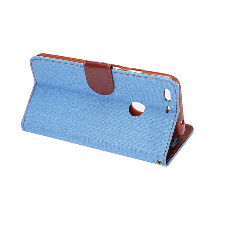 Jeans Cloth Leather Stand Card Slots Case for Google Pixel - Baby Blue-4