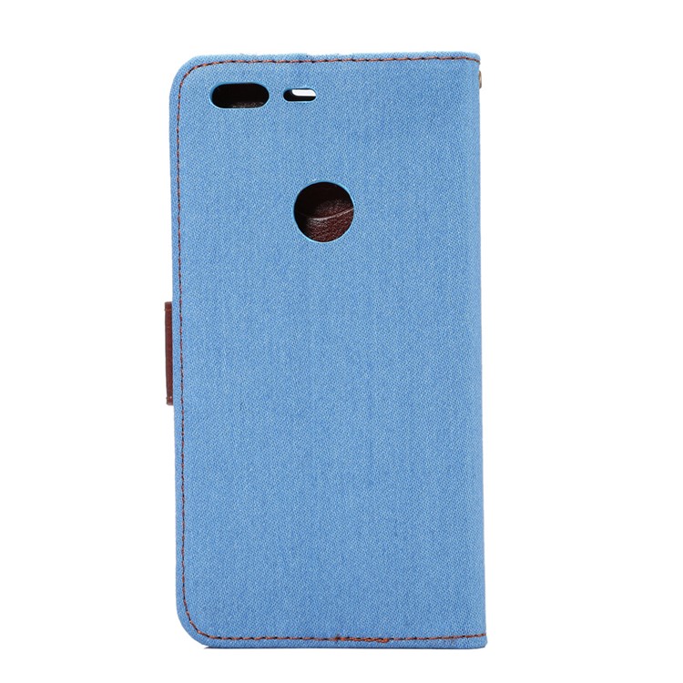 Jeans Cloth Stand Leather Flip Phone Case for Google Pixel XL - Baby Blue-3