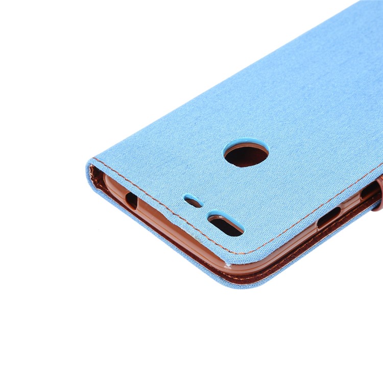 Jeans Cloth Stand Leather Flip Phone Case for Google Pixel XL - Baby Blue-6