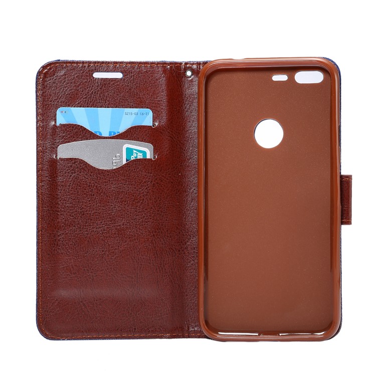 Jeans Cloth Stand Leather Flip Phone Case for Google Pixel XL - Baby Blue-7