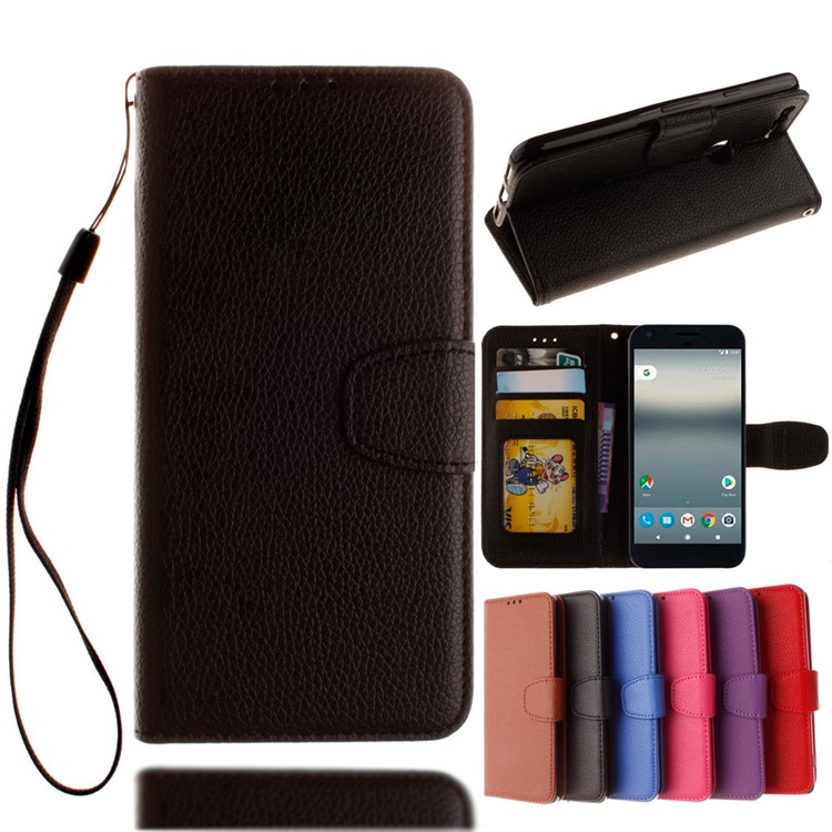 Litchi Skin Leather Wallet Case Mobile Cover for Google Pixel - Black-1