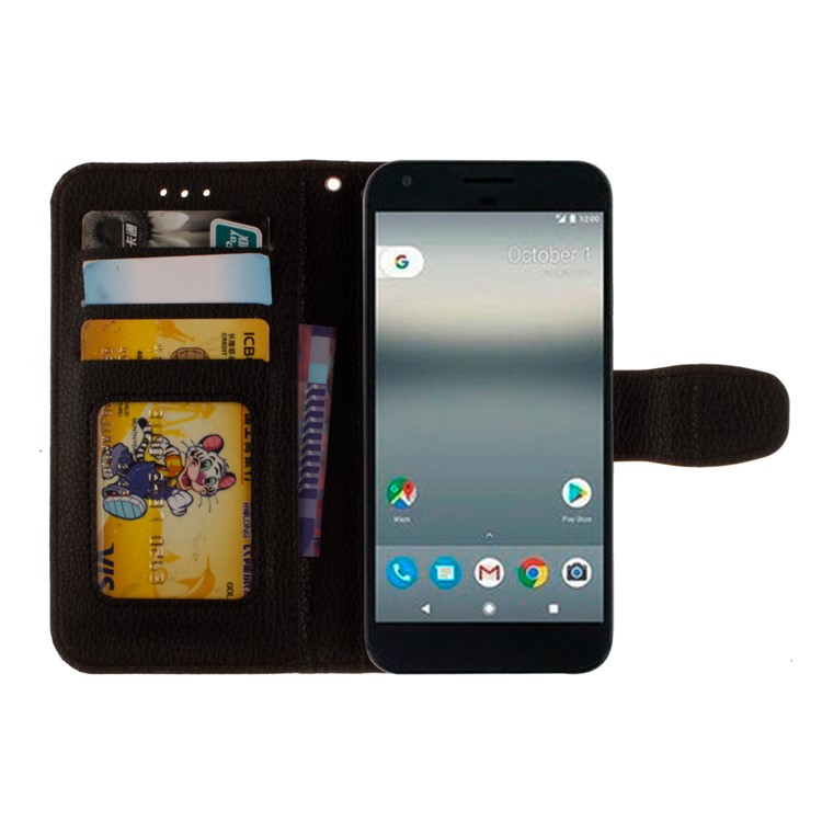Litchi Skin Leather Wallet Case Mobile Cover for Google Pixel - Black-8