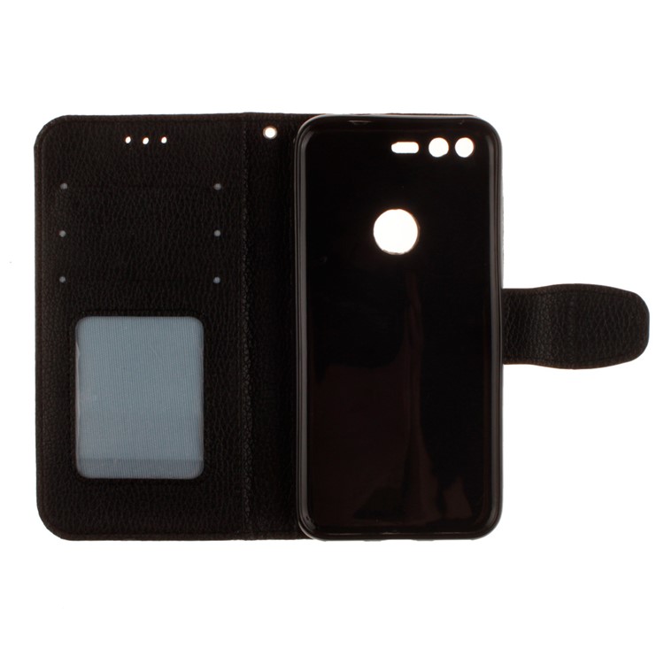 Litchi Skin Leather Wallet Case Mobile Cover for Google Pixel - Black-9