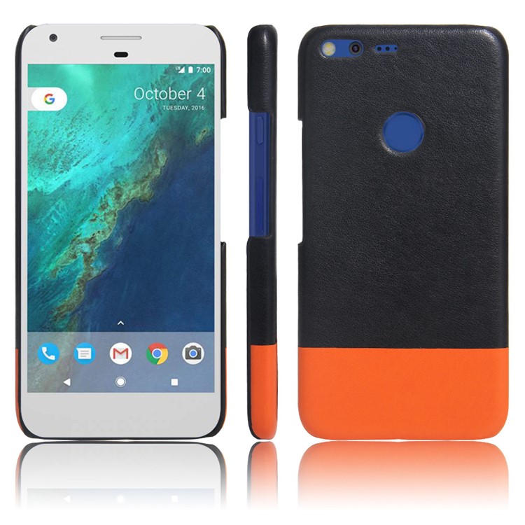 Two-color PU Leather Coated PC Phone Case for Google Pixel XL - Black / Orange-1